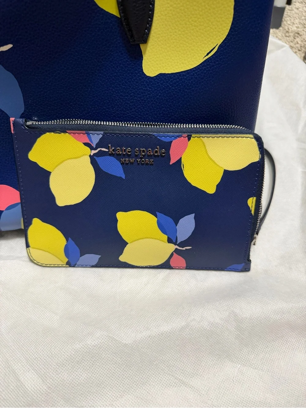 kate spade Navy Lemon-Print Tote with Matching Wristlet
